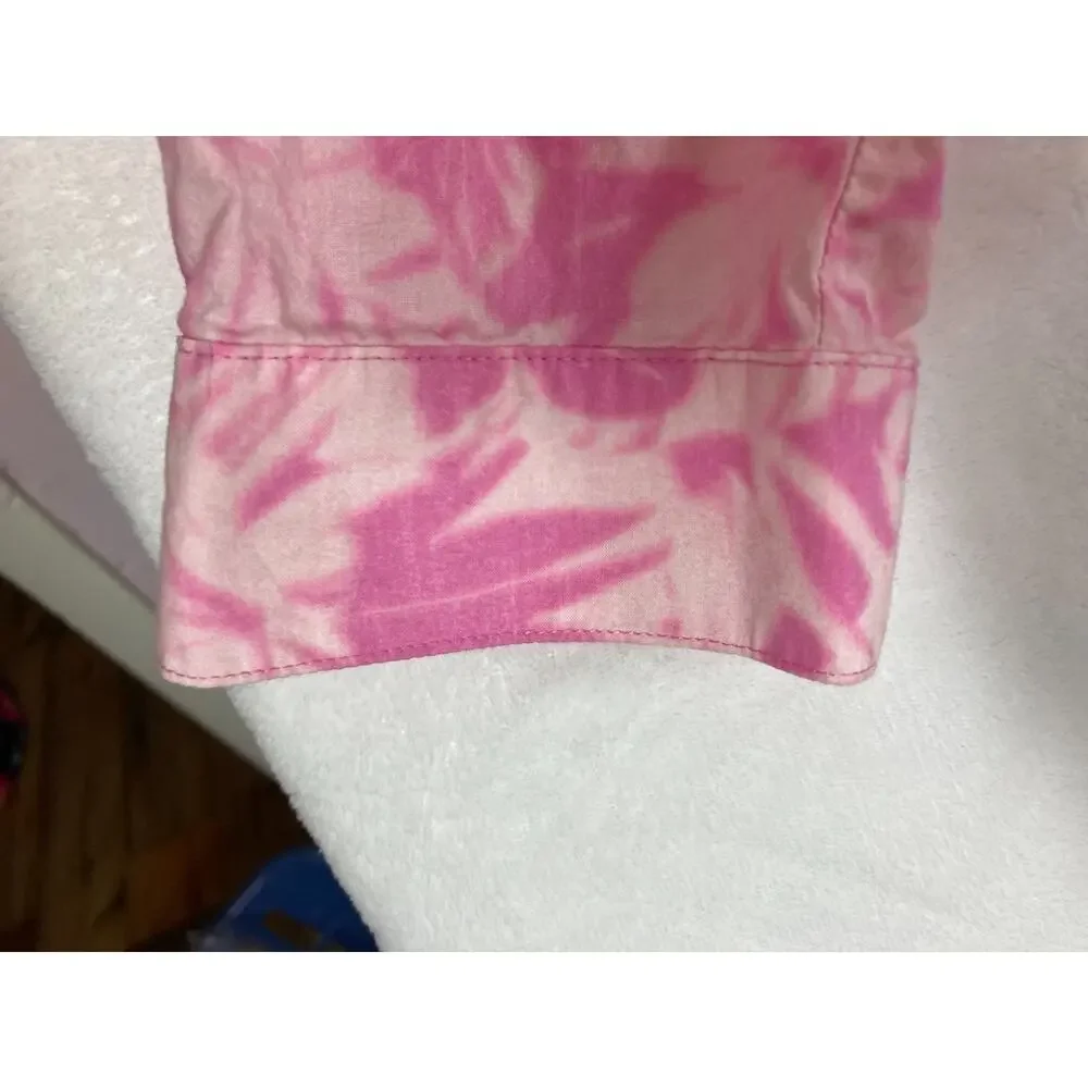 Michael Kors XL Cropped Shirt Top Women‎ Tie Dye Floral Print Pink Barbie